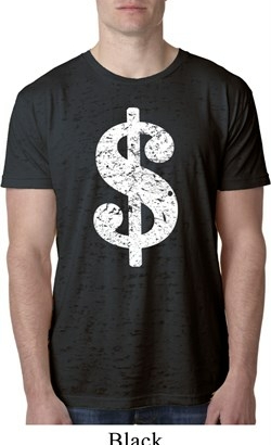 Mens Funny Shirt Distressed Dollar Sign Burnout Tee T-Shirt