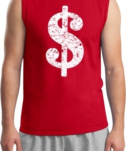 Mens Funny Shirt Distressed Dollar Sign Muscle Tee T-Shirt