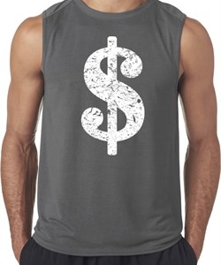 Mens Funny Shirt Distressed Dollar Sign Sleeveless Tee T-Shirt