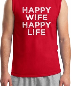 Mens Funny Shirt Happy Wife Happy Life Muscle Tee T-Shirt