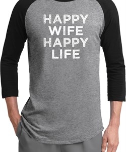 Mens Funny Shirt Happy Wife Happy Life Raglan Tee T-Shirt