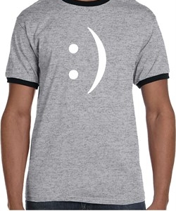Mens Funny Shirt Smiley Chat Face Ringer Tee T-Shirt