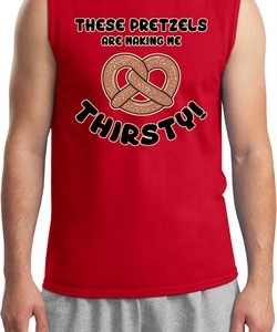 Mens Funny Shirt Thirsty Pretzels Muscle Tee T-Shirt