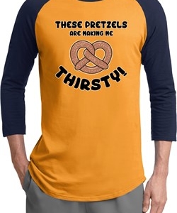 Mens Funny Shirt Thirsty Pretzels Raglan Tee T-Shirt