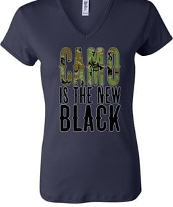 Ladies Funny Shirt Camo is the New Black V-neck Tee T-Shirt