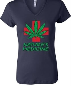 Ladies Funny Shirt Natures Medicine V-neck Tee T-Shirt