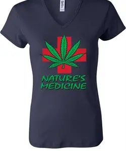 Ladies Funny Shirt Natures Medicine V-neck Tee T-Shirt