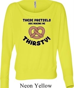 Ladies Funny Shirt Thirsty Pretzels Off Shoulder Tee T-Shirt