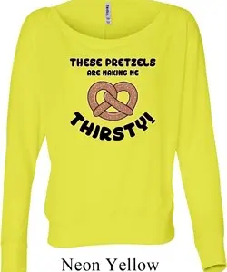 Ladies Funny Shirt Thirsty Pretzels Off Shoulder Tee T-Shirt