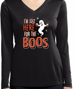 Ladies Halloween Tee I'm Here for the Boos Dry Wicking Long Sleeve