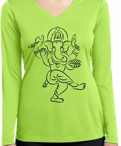 Ladies Yoga Tee Black Sketch Ganesha Dry Wicking Long Sleeve