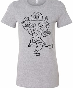 Ladies Yoga Tee Black Sketch Ganesha Longer Length Shirt