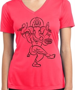 Ladies Yoga Tee Black Sketch Ganesha Moisture Wicking V-neck