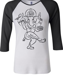 Ladies Yoga Tee Black Sketch Ganesha Raglan Shirt
