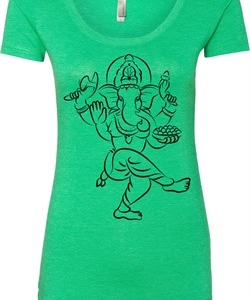 Ladies Yoga Tee Black Sketch Ganesha Scoop Neck Shirt
