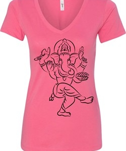 Ladies Yoga Tee Black Sketch Ganesha V-Neck Shirt