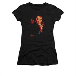 Elvis Presley Shirt Juniors Blue Eyes In The Dark Black T-Shirt