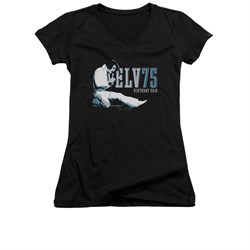 Elvis Presley Shirt Juniors V Neck 75 Logo Black T-Shirt