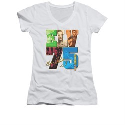Elvis Presley Shirt Juniors V Neck 75 Year Birthday White T-Shirt