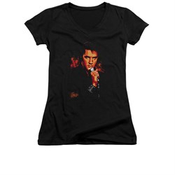Elvis Presley Shirt Juniors V Neck Blue Eyes In The Dark Black T-Shirt
