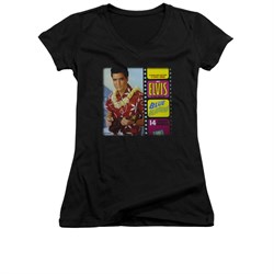 Elvis Presley Shirt Juniors V Neck Blue Hawaii Album Black T-Shirt