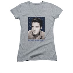 Elvis Presley Shirt Juniors V Neck Blue Sparkle Athletic Heather T-Shirt