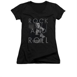 Elvis Presley Shirt Juniors V Neck Guitar Hugging Black T-Shirt