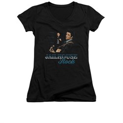 Elvis Presley Shirt Juniors V Neck Jailhouse Rock Inmate Black T-Shirt