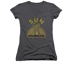 Elvis Presley Shirt Juniors V Neck Logo Music Charcoal T-Shirt