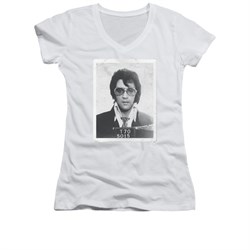 Elvis Presley Shirt Juniors V Neck Mugshot White T-Shirt