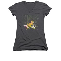 Elvis Presley Shirt Juniors V Neck Multicolored Charcoal T-Shirt