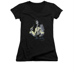 Elvis Presley Shirt Juniors V Neck Painted King Black T-Shirt