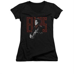 Elvis Presley Shirt Juniors V Neck Red Guitarman Black T-Shirt