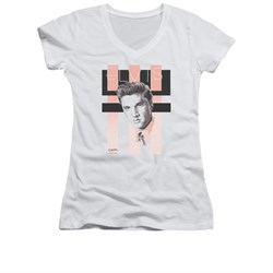 Elvis Presley Shirt Juniors V Neck Retro White T-Shirt
