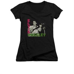 Elvis Presley Shirt Juniors V Neck Sing It Black T-Shirt