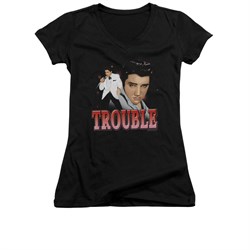 Elvis Presley Shirt Juniors V Neck Trouble In A White Suit Black T-Shirt