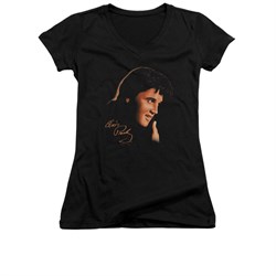 Elvis Presley Shirt Juniors V Neck Warm Portrait Black T-Shirt