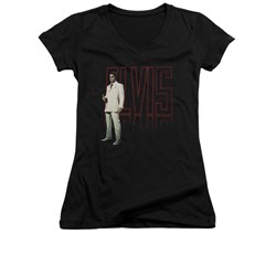 Elvis Presley Shirt Juniors V Neck White Suit Black T-Shirt