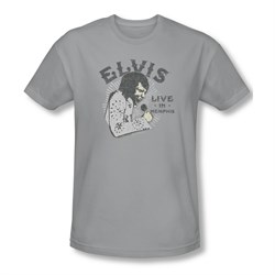 Elvis Presley Shirt Slim Fit Live In Memphis Silver T-Shirt