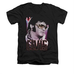 Elvis Presley Shirt Slim Fit V-Neck 70's Star Poster Black T-Shirt