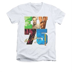 Elvis Presley Shirt Slim Fit V-Neck 75 Year Birthday White T-Shirt