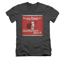 Elvis Presley Shirt Slim Fit V-Neck At His Greatest Charcoal T-Shirt