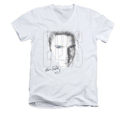 Elvis Presley Shirt Slim Fit V-Neck Blue Eyes White T-Shirt