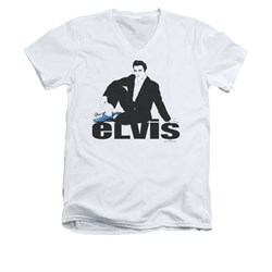 Elvis Presley Shirt Slim Fit V-Neck Blue Suede White T-Shirt