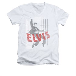 Elvis Presley Shirt Slim Fit V-Neck Iconic Pose White T-Shirt