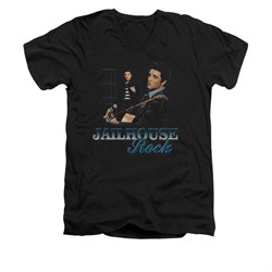 Elvis Presley Shirt Slim Fit V-Neck Jailhouse Rock Inmate Black T-Shirt