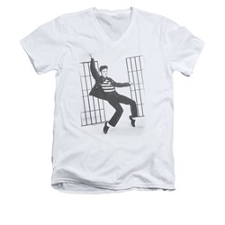 Elvis Presley Shirt Slim Fit V-Neck Jailhouse Rock White T-Shirt