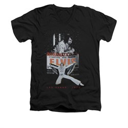 Elvis Presley Shirt Slim Fit V-Neck Las Vegas 1970 Black T-Shirt