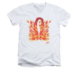 Elvis Presley Shirt Slim Fit V-Neck Latest Flame White T-Shirt