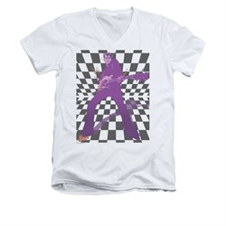 Elvis Presley Shirt Slim Fit V-Neck Let's Rock White T-Shirt